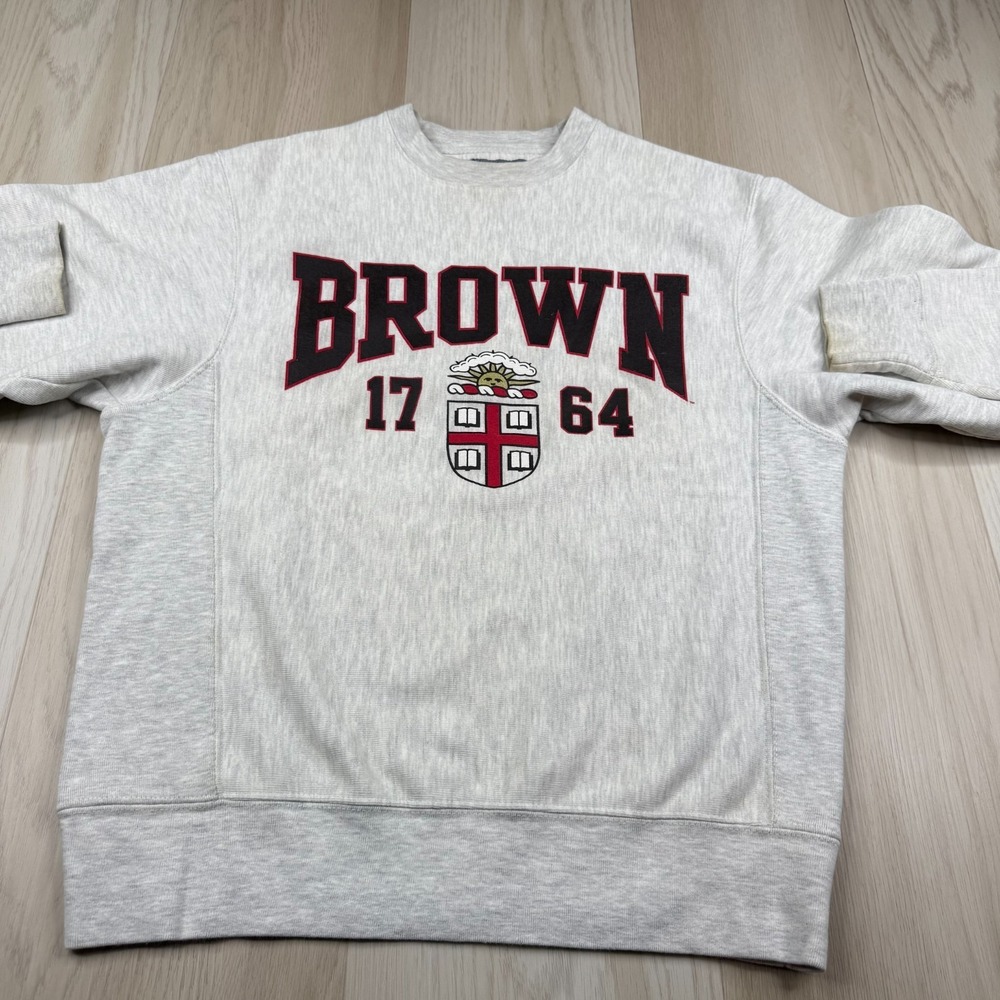 Champion Reverse Weave Mens Long Sleeve Crewneck Brown University Size S - Picture 2 of 10